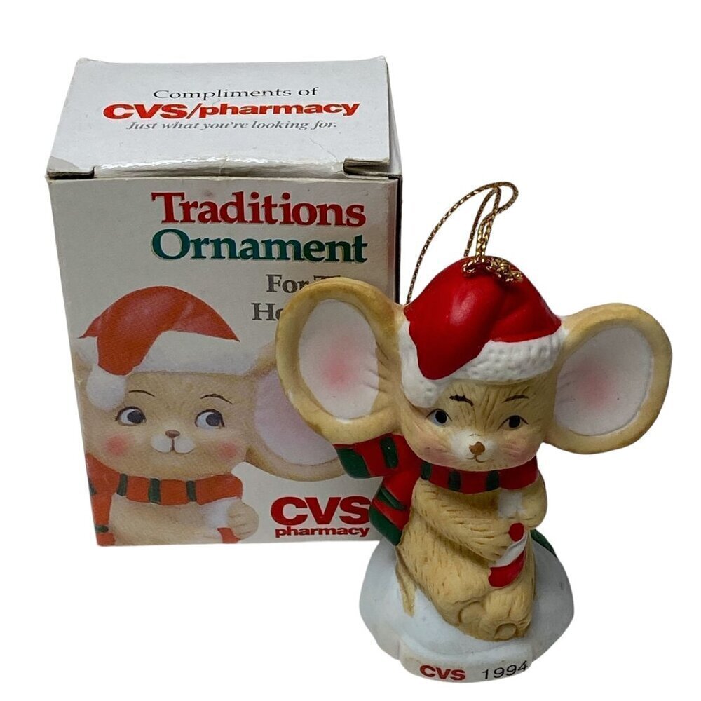 Christmas Mouse Ornament Vintage CVS 1994 Collectible